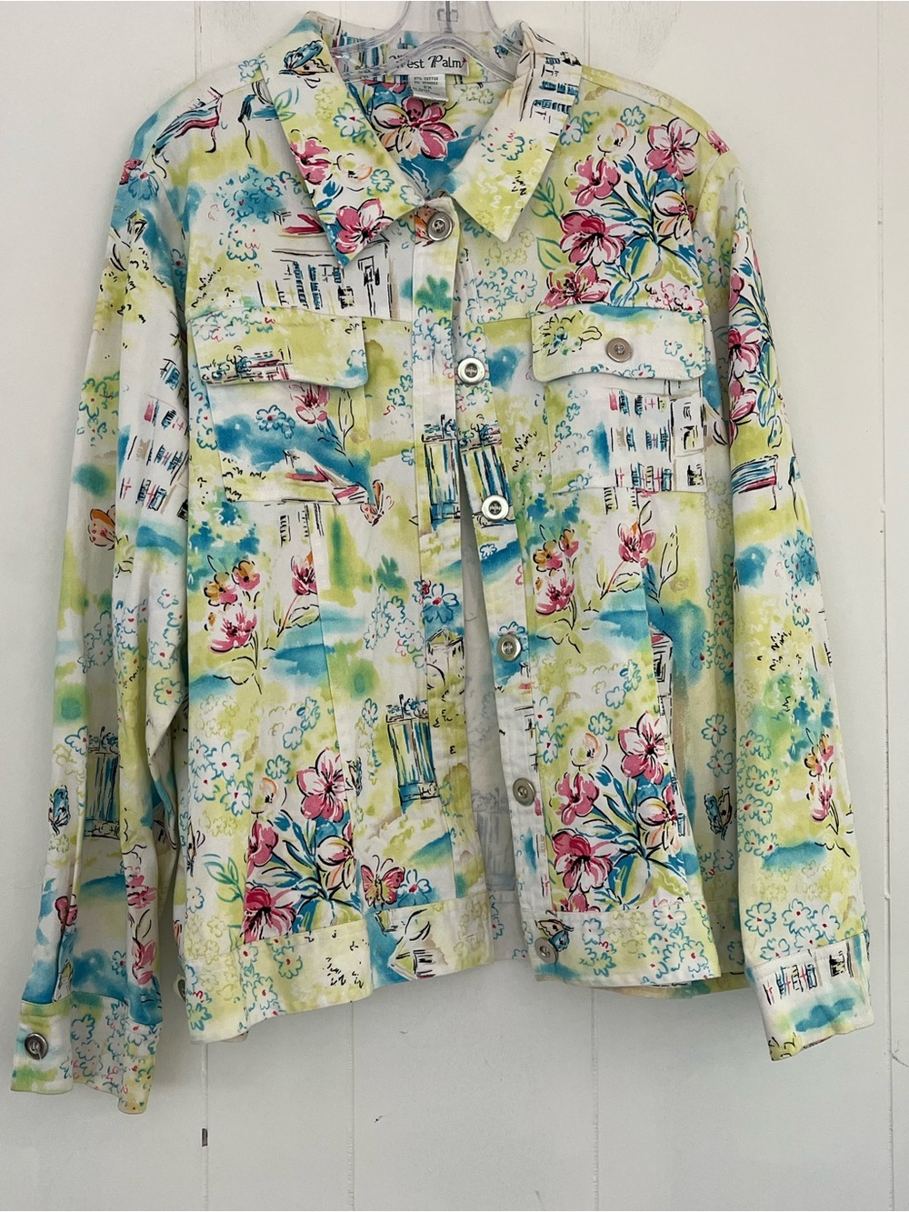 West Palm Scenic View Button-Front Colorful Jacket Resort Wear Size 2X
